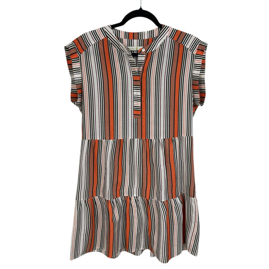 Marie Oliver Lachlan Silk Blend Tiered Mini Dress in Orange Stripe Womens Small
