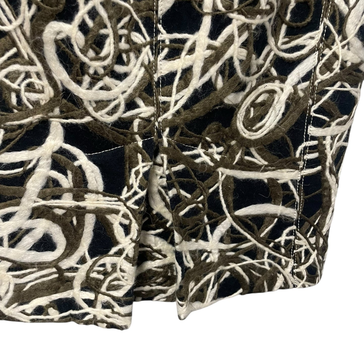 Byron Lars Black Green Cream Wool Blend Straight Fit Knee Skirt Womens Size 2