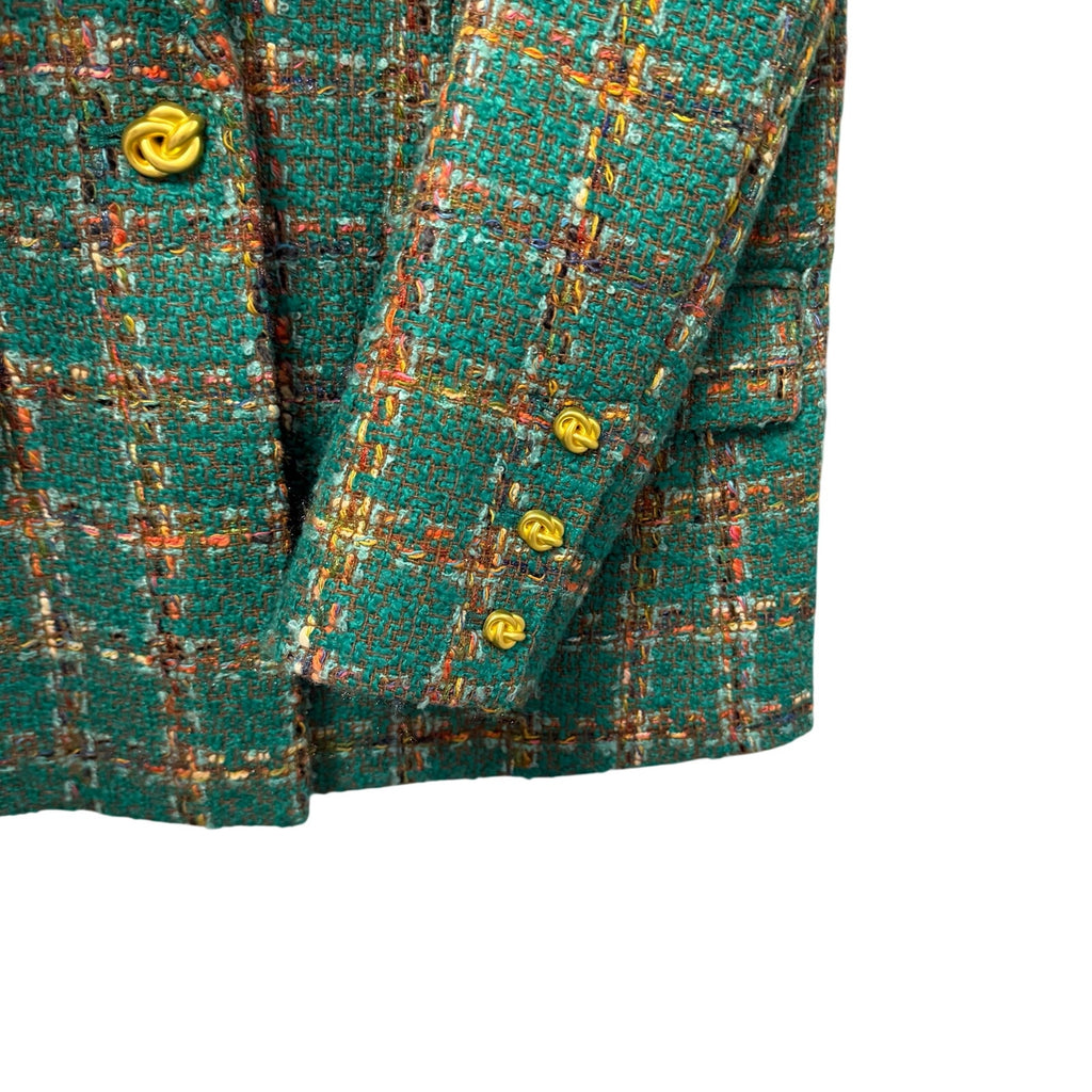 NWT L'Agence Gweny Relaxed Blazer Jacket Green Windowpane Tweed Womens 2