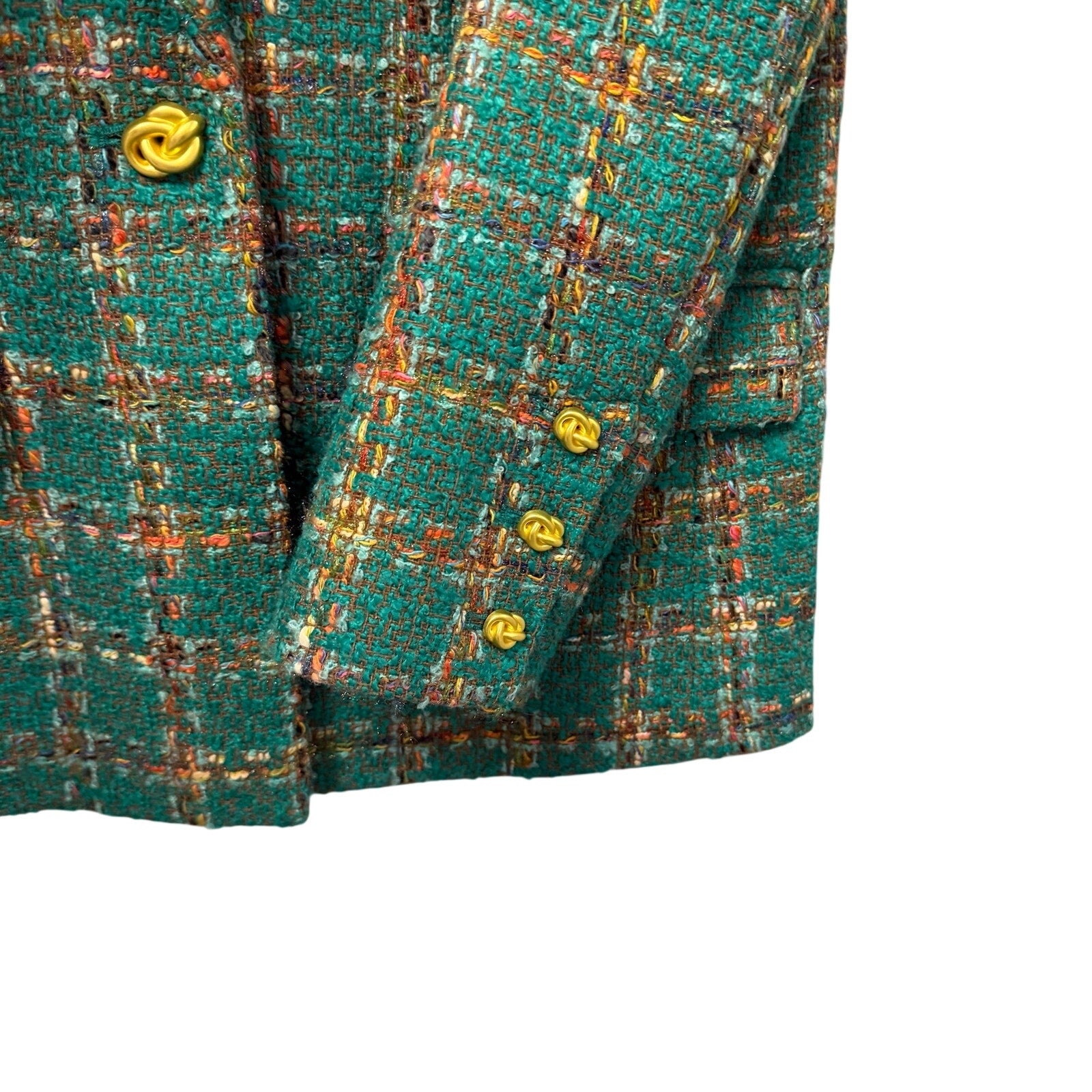 NWT L'Agence Gweny Relaxed Blazer Jacket Green Windowpane Tweed Womens 2