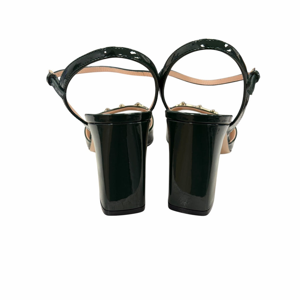 Gucci Lady Horsebit 75 Patent Leather Sandals Dark Green Size 39 / US 9 Timeless