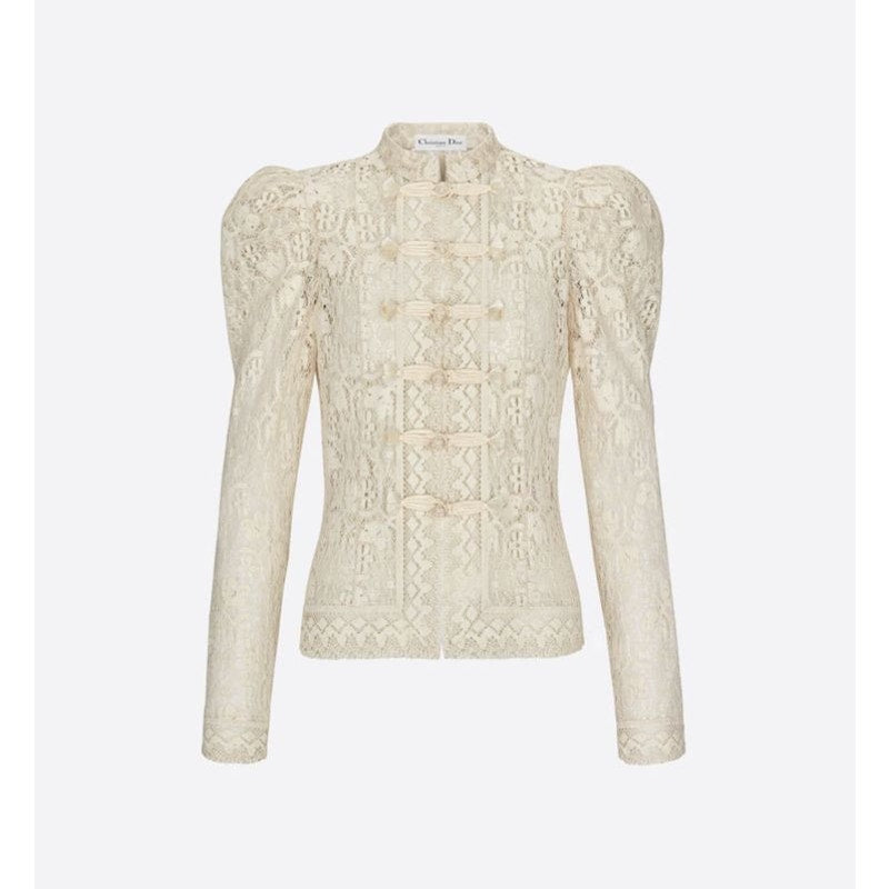 Christian Dior Ecru Lace Brandenburg Puff Sleeve Fitted Jacket Womens US 6