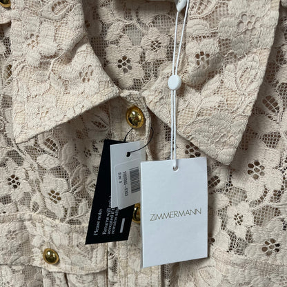 NWT Zimmermann Hypnotic Lace Belted Mini Utility Shirt Dress Cream AUS 0 / US 4
