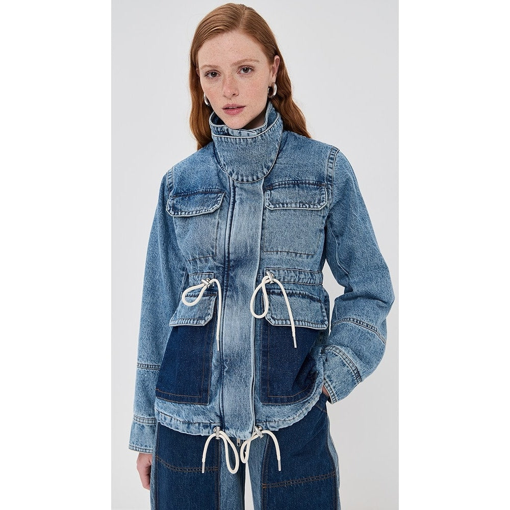 NWT CO Indigo Cropped Military Non Stretch Denim Utility Jacket Womens XS
