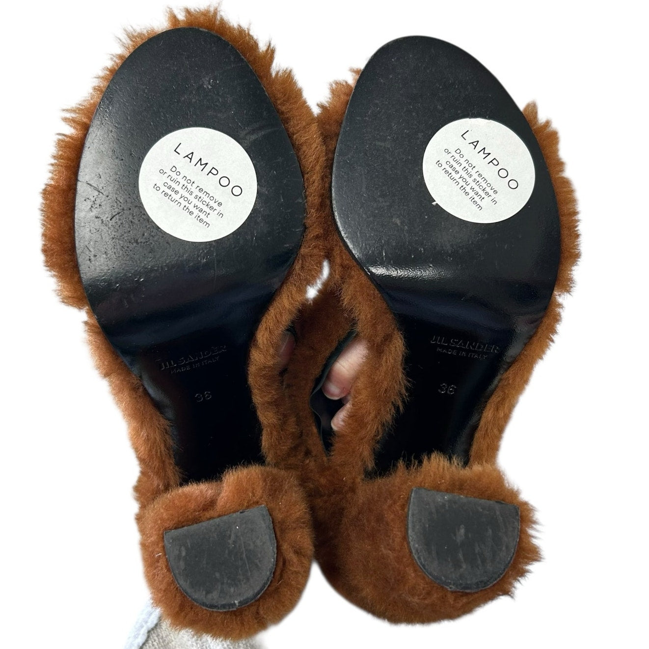 Jil Sander Brown Faux Fur Open Toe Pump Heels Womens 36 / US 6