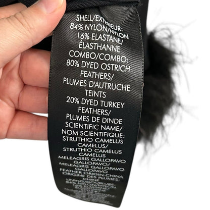 Alice + Olivia Black Delaina Feather Trim Cuff Mesh Long Sleeve Top Womens XL