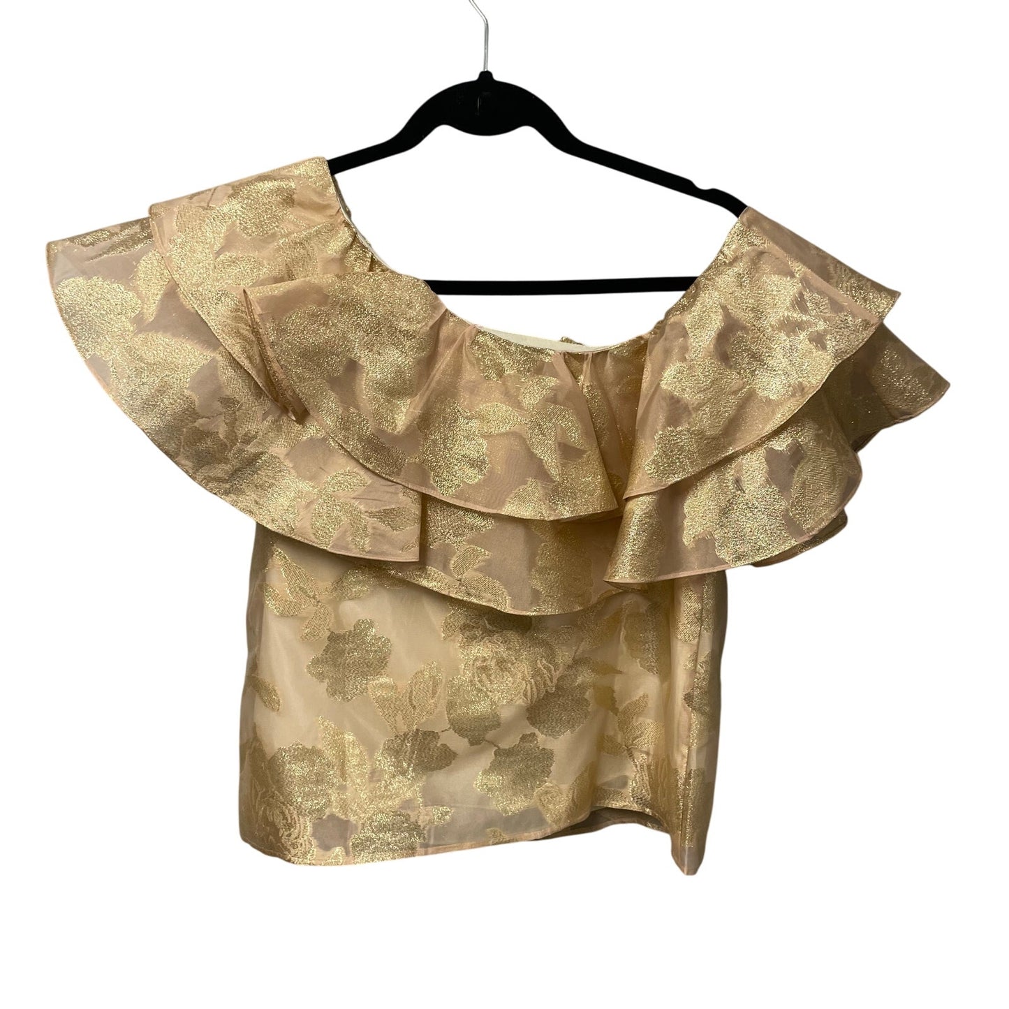NWT Lilly Pulitzer Trixie One Shoulder Ruffle Gold Organza Brocade Top Womens XS