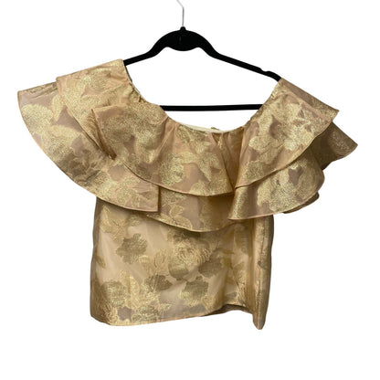 NWT Lilly Pulitzer Trixie One Shoulder Ruffle Gold Organza Brocade Top Womens XS