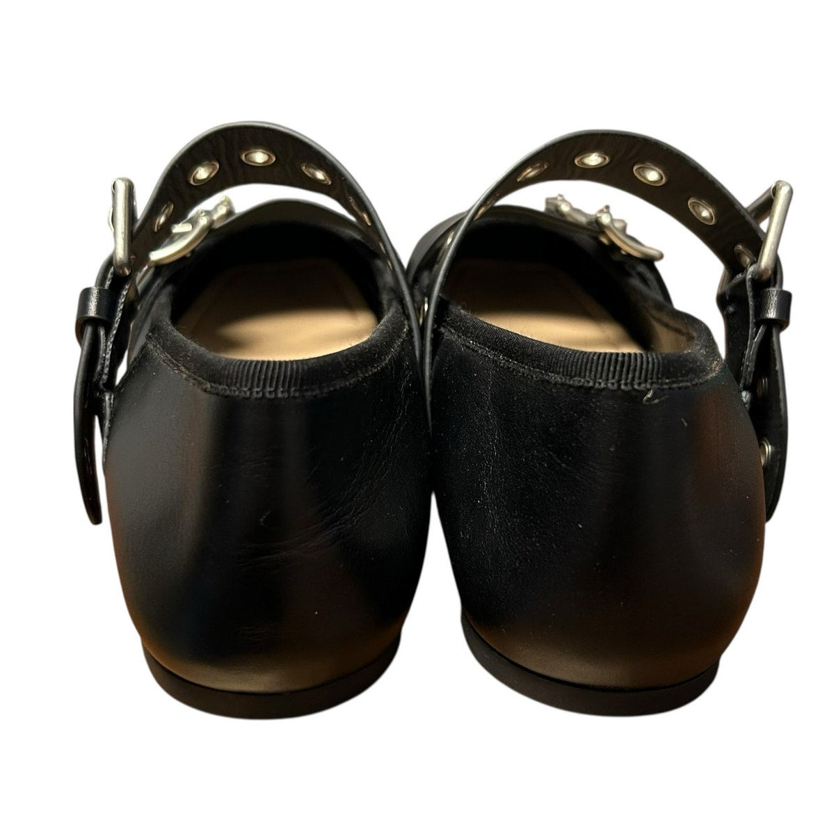 Christian Dior Black Supple Calfskin Punk Buckle Ballet Flat Womens 39 / US 9