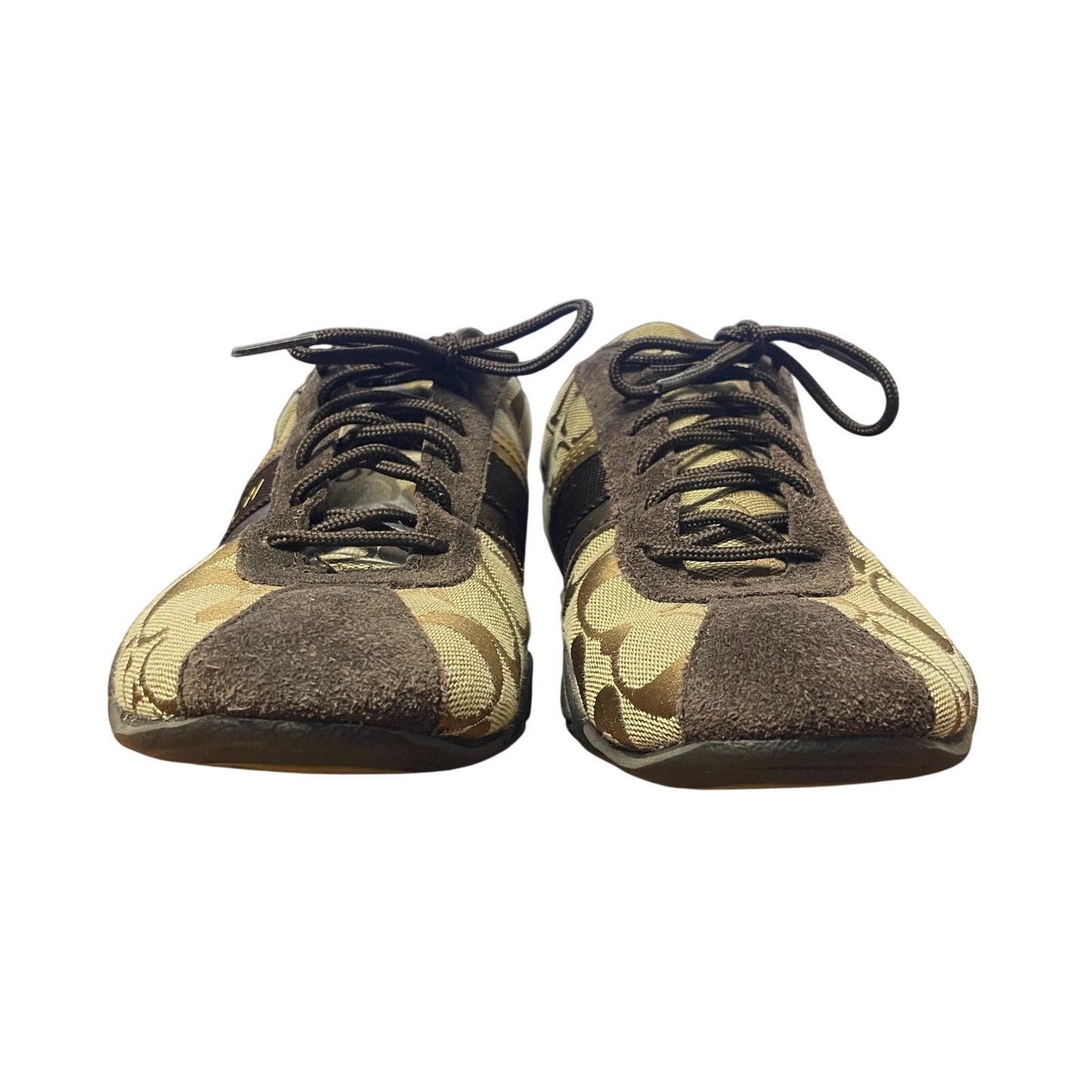 Coach Signature Canvas Logo Print Suede Trim Lace Up Jayme Sneaker Brown 7.5