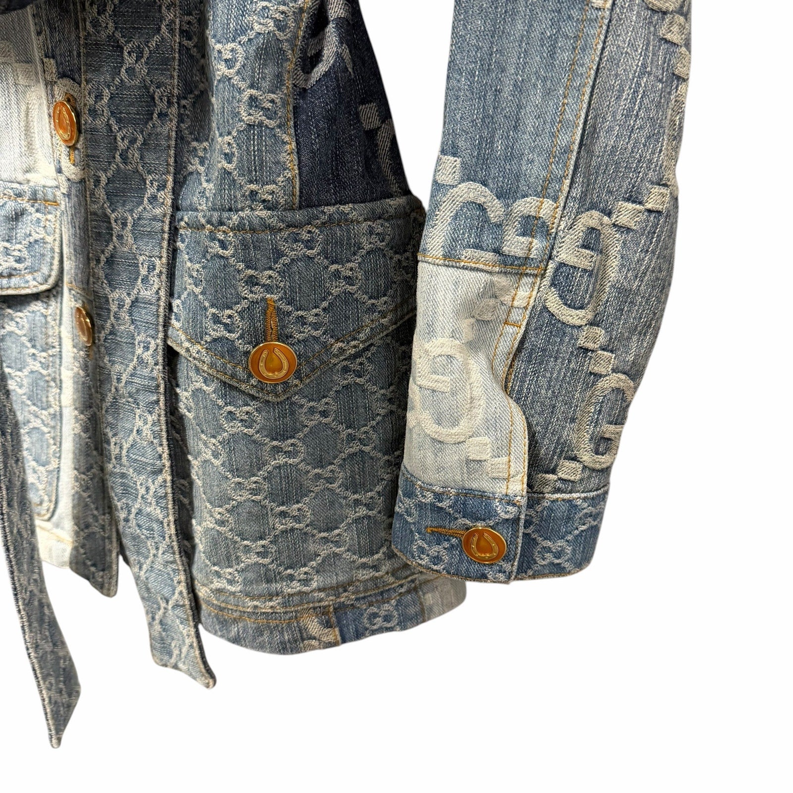 NWT Gucci Eco Washed Patchwork GG Denim Jacket Blue Womens IT 38 / US 2