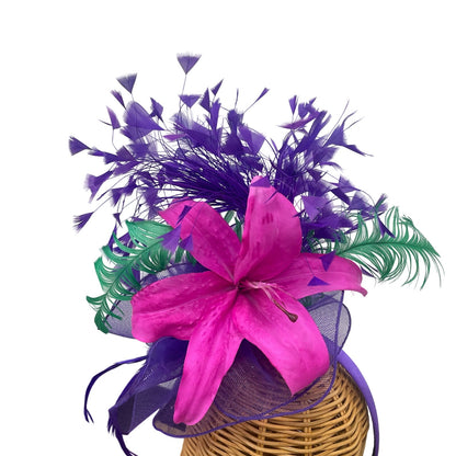 Unbranded Floral Lilly Mesh Feather Derby Fasicnator Pink Purple Green