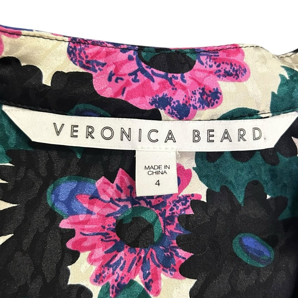 Veronica Beard Blue Pink Multicolor Buzio Floral Stretch Silk Top Womens 4
