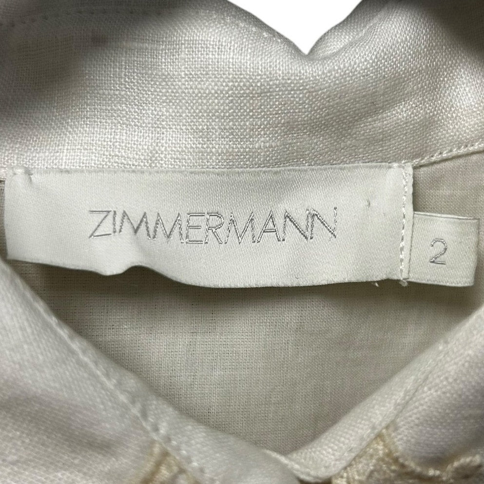 Zimmermann Ivory Cream Laurel Crochet Embellished Linen Shirt Womens 2 / US 8
