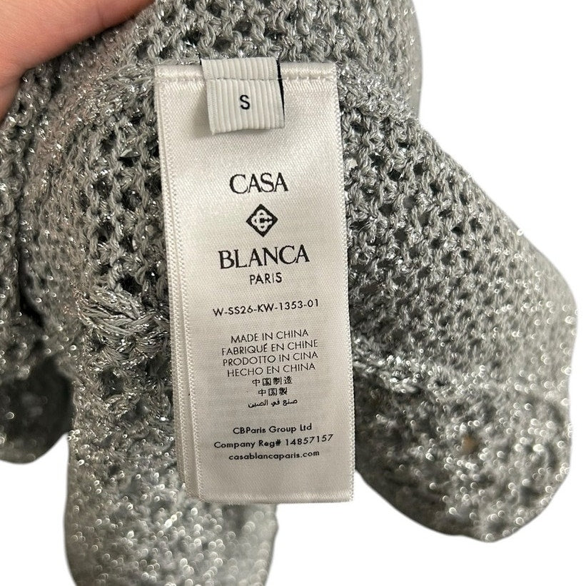 NWT Casablanca Silver Sequin Embellished Crochet Mirror Mini Dress Womens Small