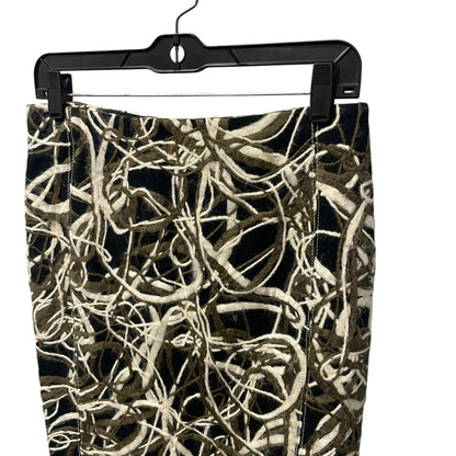 Byron Lars Black Green Cream Wool Blend Straight Fit Knee Skirt Womens Size 2