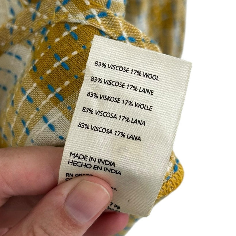 Pilcro Yellow Plaid Blue Stitched Button Down Shirt Womens Size Petite Medium