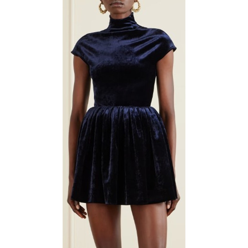NWT Alaia Turtleneck Velvet Mini Dress Navy Womens FR 36 / US 4