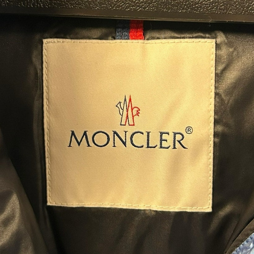 Moncler Glossy Blue Moselotte Padded Puffer Zip Up Hooded Jacket Womens 0