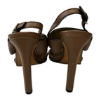 Gucci Brown Leather Horsebit Tassel Emily Slingback Heels Womens 37.5 / US 7.5