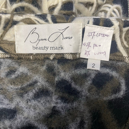 Byron Lars Black Green Cream Wool Blend Straight Fit Knee Skirt Womens Size 2