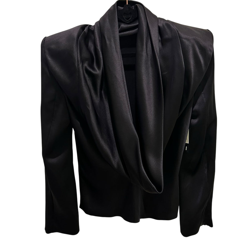 NWT Saint Laurent Black Long Sleeve High Neck Cowl Back Silk Blouse Womens US 4