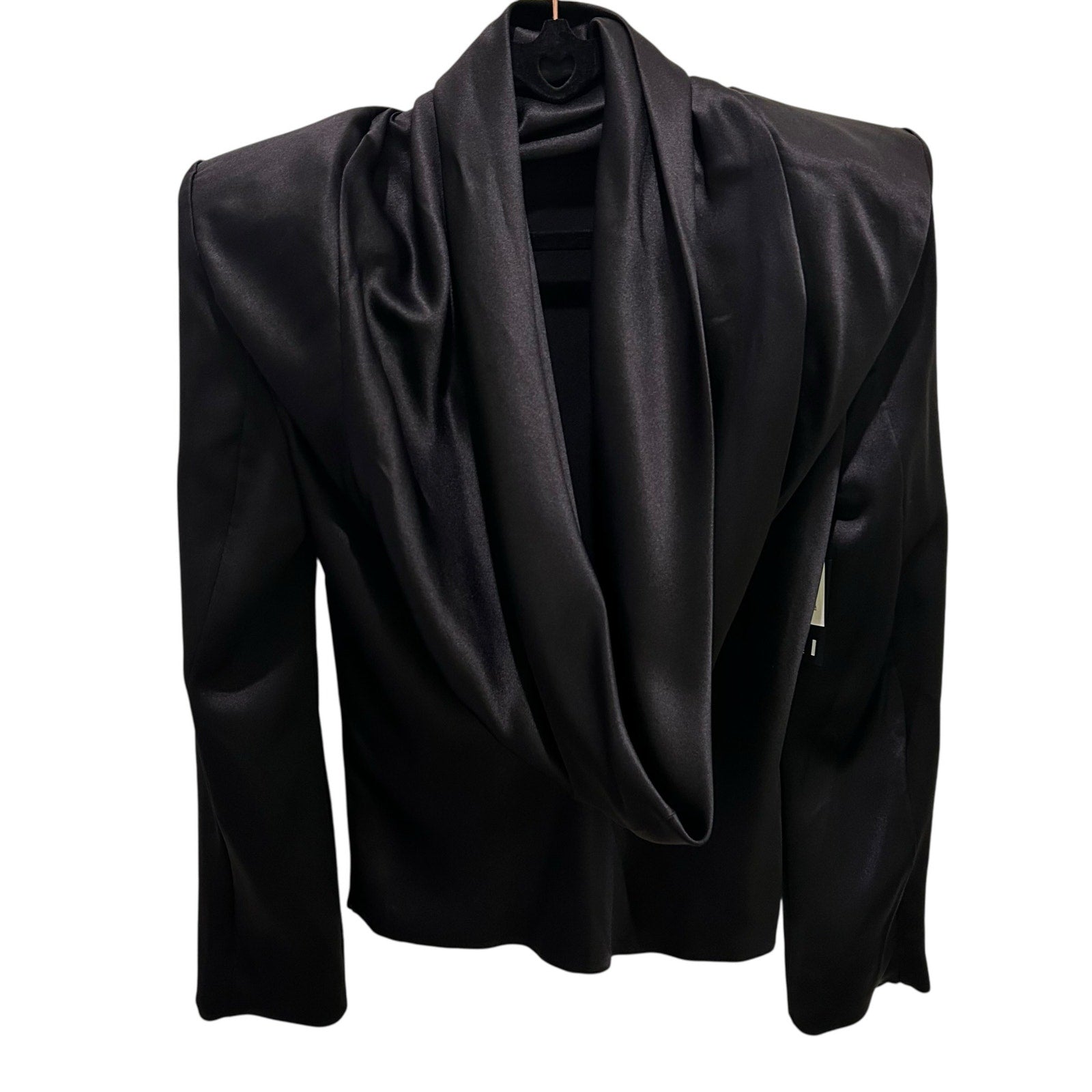 NWT Saint Laurent Black Long Sleeve High Neck Cowl Back Silk Blouse Womens US 4