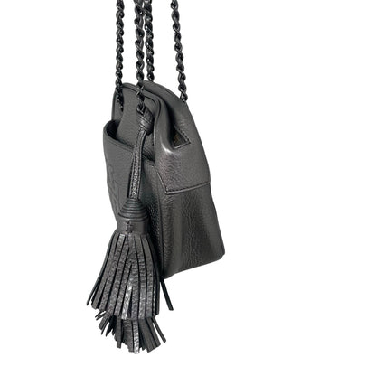 Tory Burch Thea Chain Convertible Crossbody Handbag Gunmetal Metallic Leather
