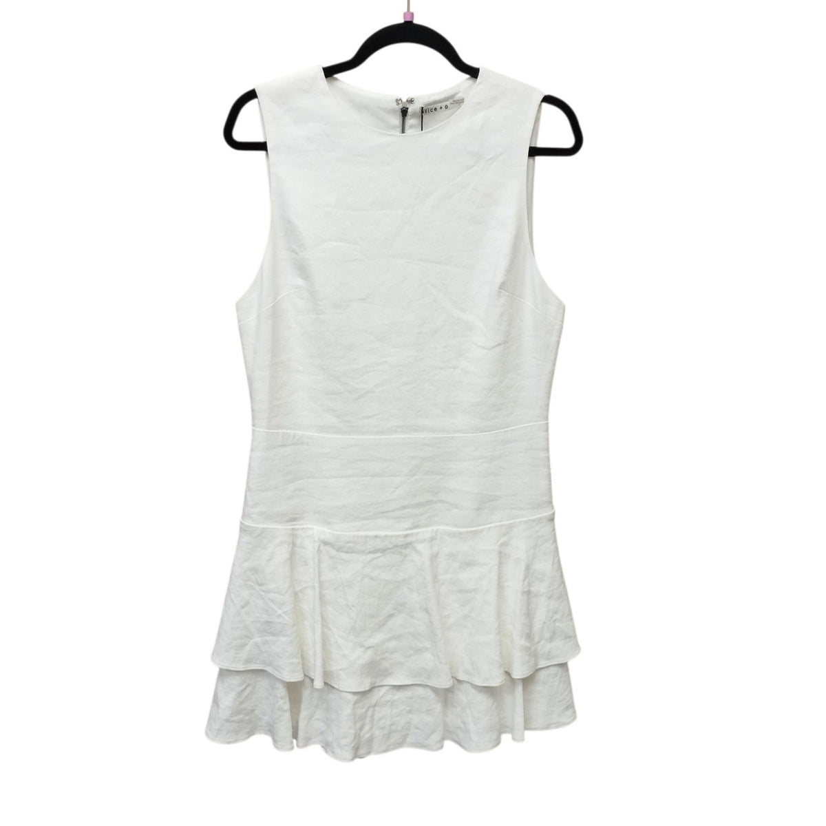 NWT Alice + Olivia Palmira Linen Blend Ruffle Mini Dress 12 Preppy Tennis Core