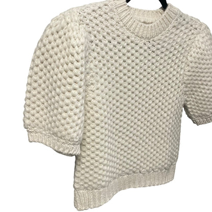 NWT Anine Bing Puff Sleeve Crewneck Brittany Sweater in White Textured Knit XS