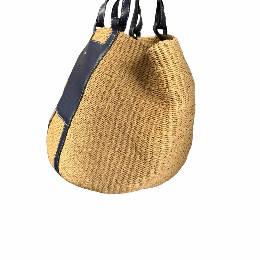 Chloe x Mifuko Large Raffia Basket Tote in Fair Trade Paper & Navy Leather