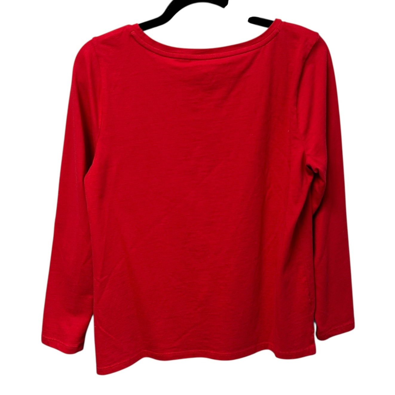 Talbots Winter Dog Red Long Sleeve Cotton Crewneck Tee Womens Petite Medium