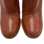 See By Chloe Brown Leather Side Zip Flared Block Heel Ankle Bootie Size 37 US 7