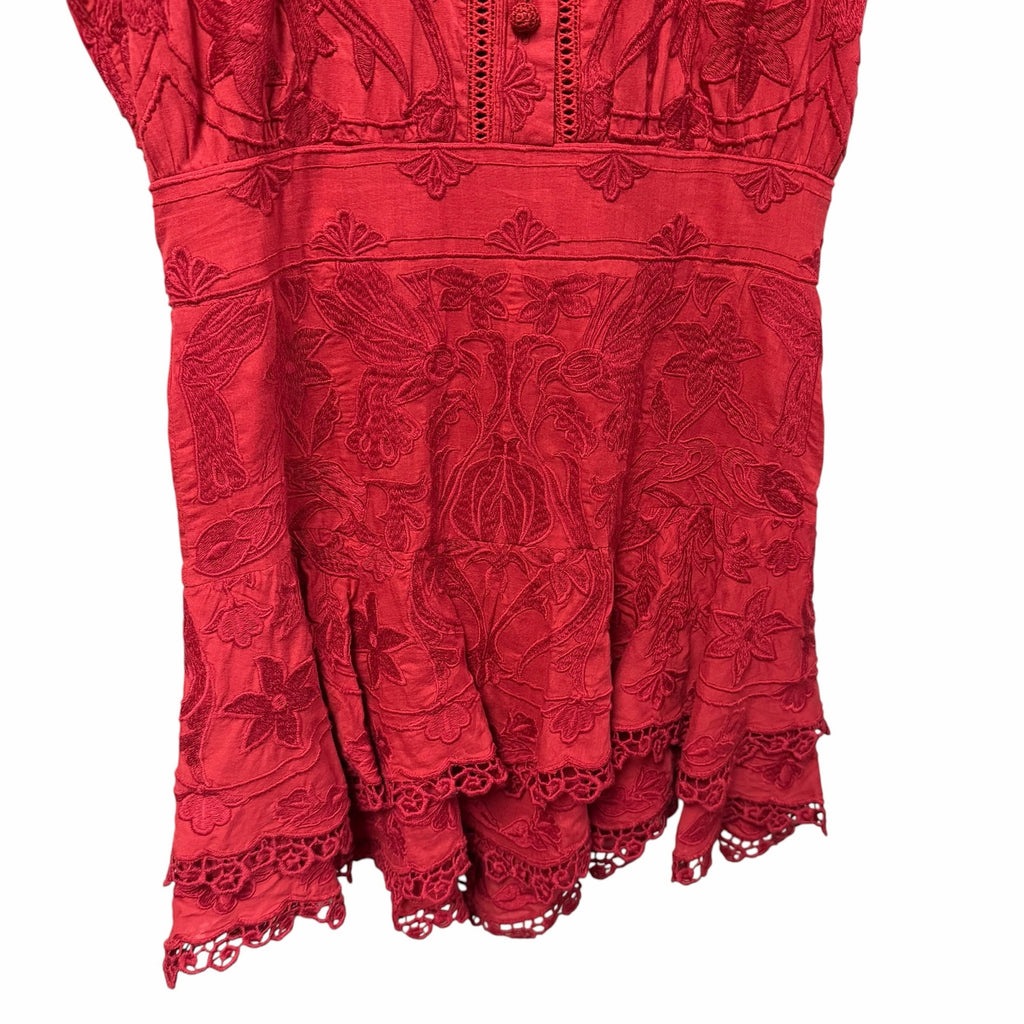 NWT Alice + Olivia Loryn Embroidered Short Sleeve Mini Dress Dark Cherry Size 4