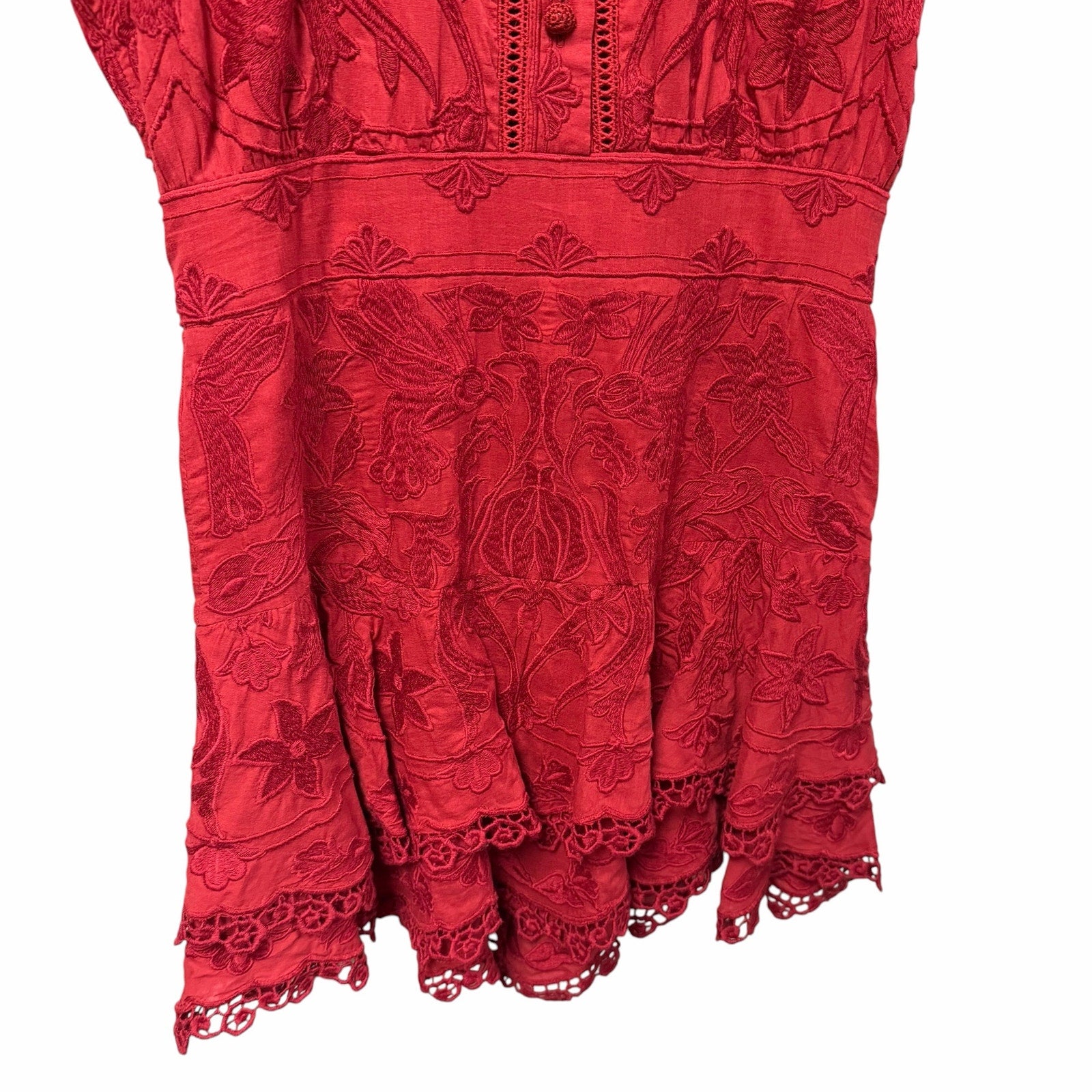 NWT Alice + Olivia Loryn Embroidered Short Sleeve Mini Dress Dark Cherry Size 4