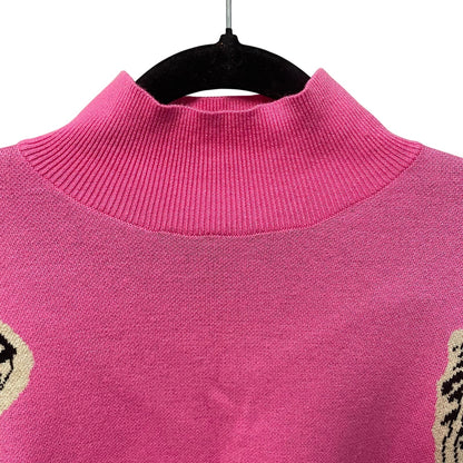 NWT Entro Cowboy Hat Print Mock Neck Sweater Pink Womens Size Small