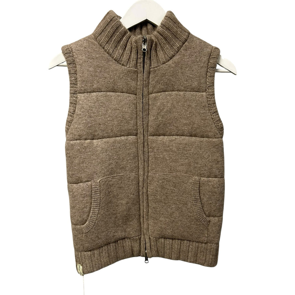 NWT Henry Christ Brown Cable Knit Zip Up Reversible Cashmere Vest XS Neutral