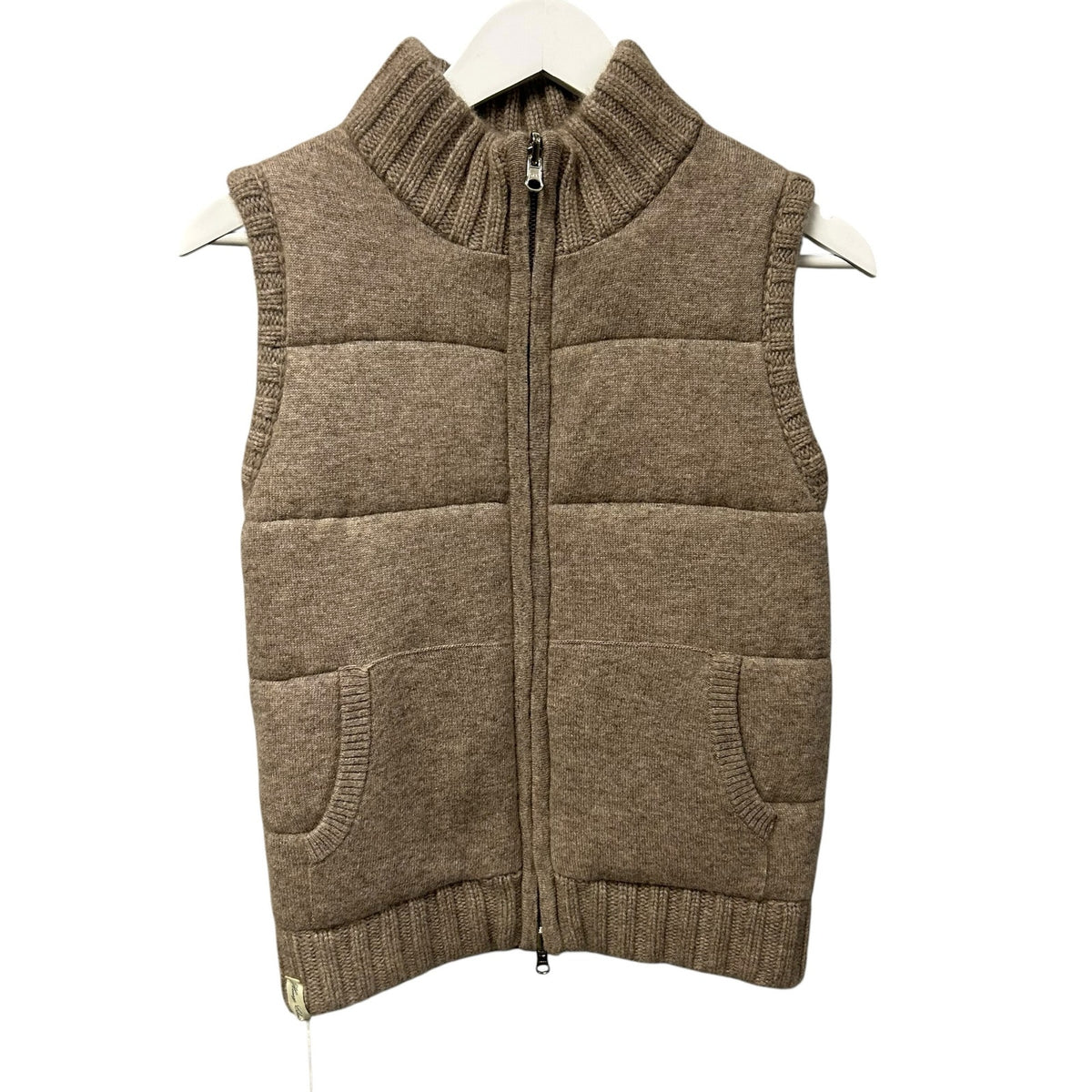 NWT Henry Christ Brown Cable Knit Zip Up Reversible Cashmere Vest XS Neutral