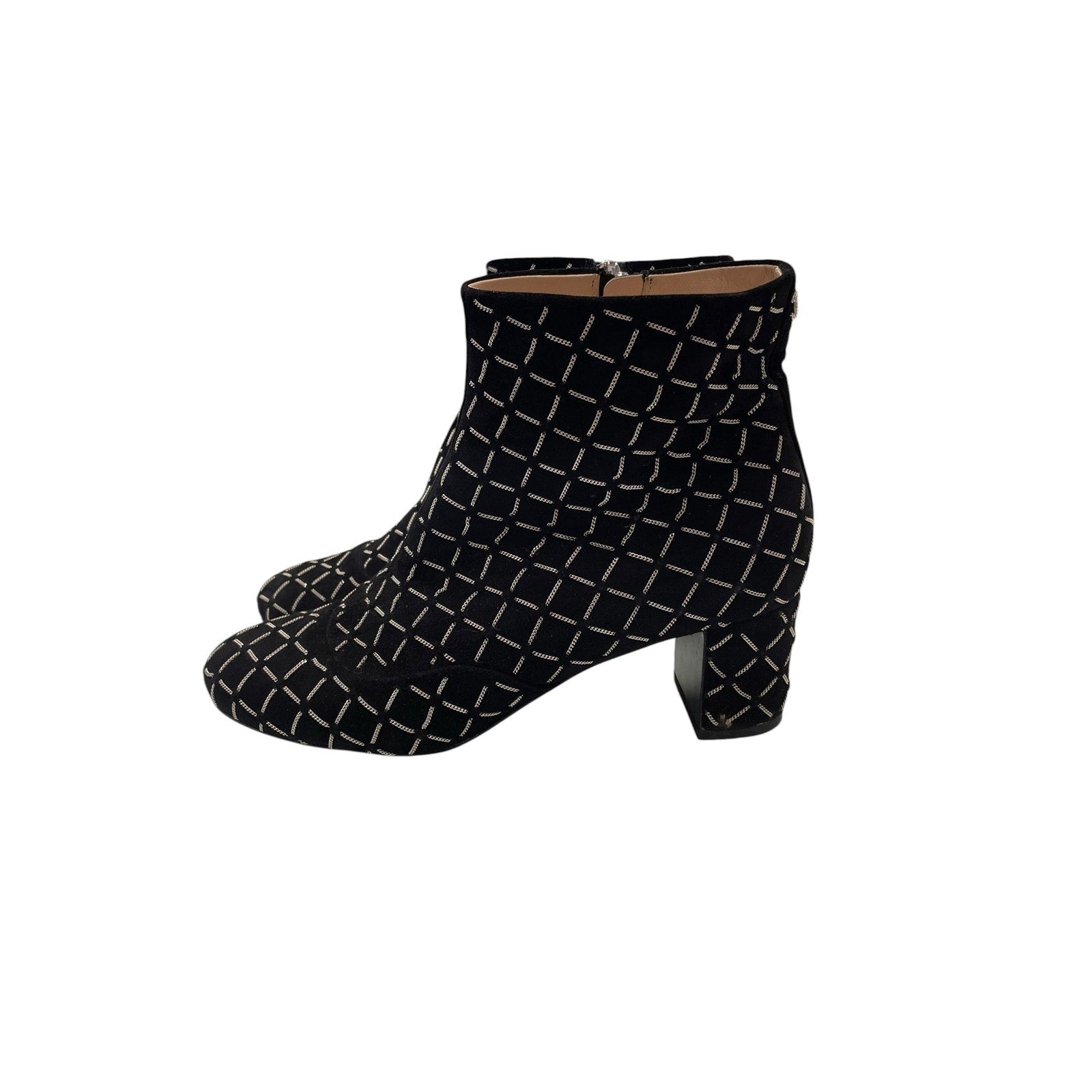 Chanel Black Suede Block Heel Chain Embellished CC Logo Short Boot Size 39 / 9