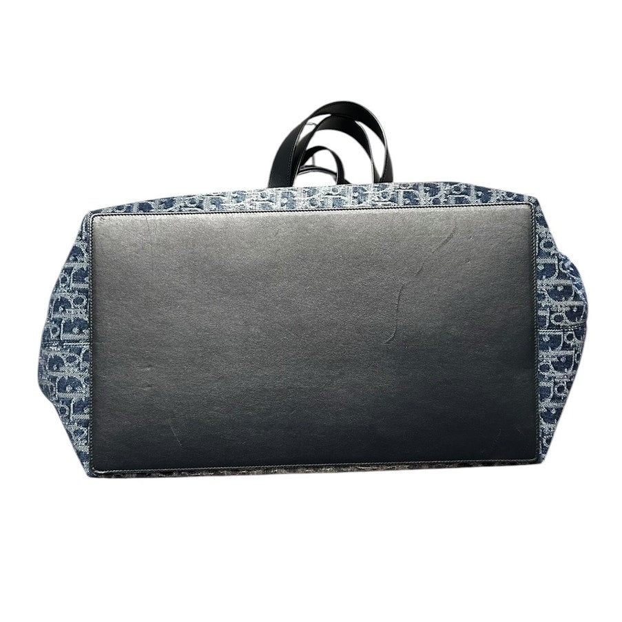 Christian Dior Toujours Blue Denim Oblique Jacquard Double Handle Tote Bag