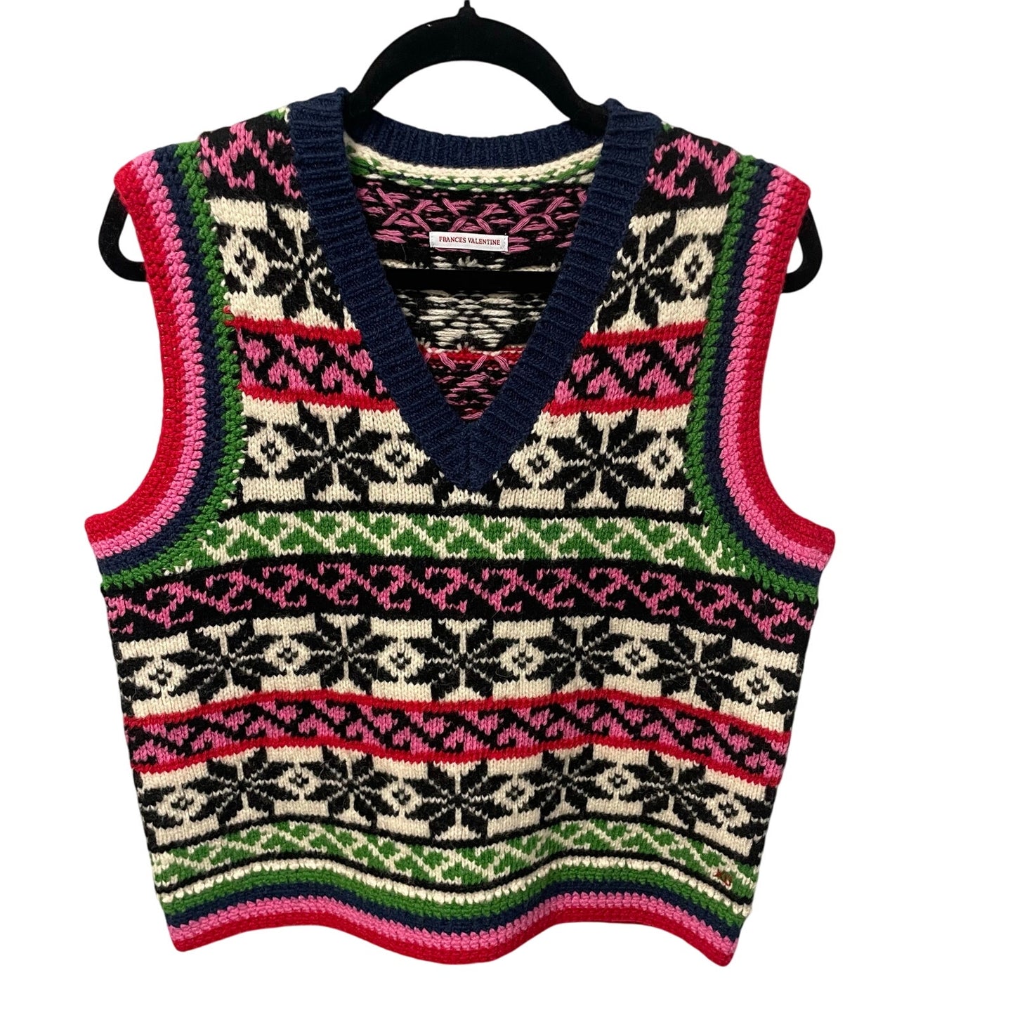 Frances Valentine Colorful Lambswool Knit Fair Isle Sweater Vest Womens Medium
