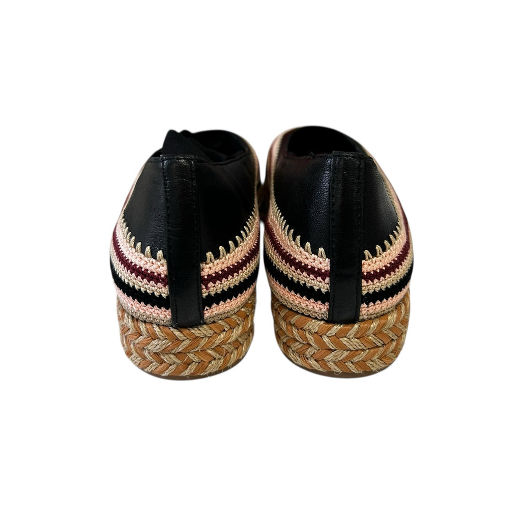 Ulla Johnson Nior Black Leather Yelena Crochet Flatform Shoes Womens 37 / US 7