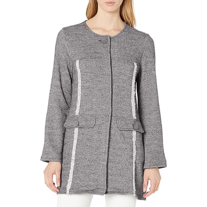 Neon Buddha Gray White Cotton Blend Penrose Long Button Jacket Womens Size XL