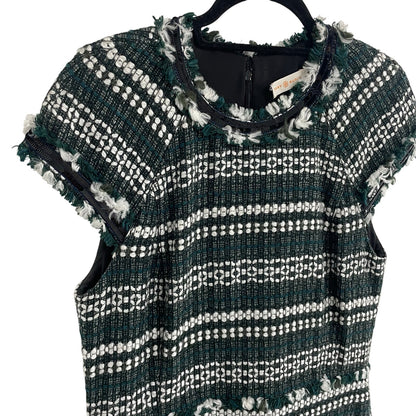 Tory Burch Norfolk Tweed Dress Green White Black Sequin Trim Womens Size 12