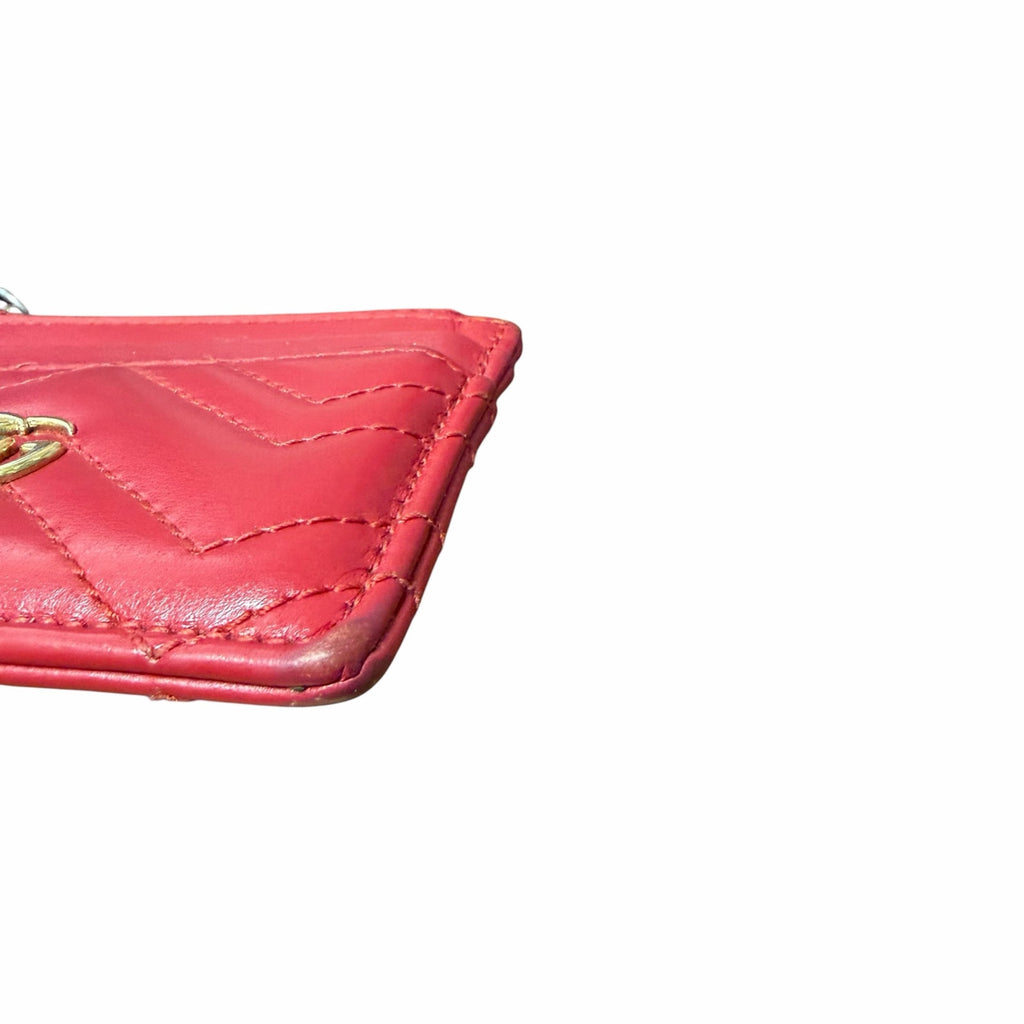 Gucci GG Marmont Coin Card Holder Keychain Wallet Red Leather AS IS