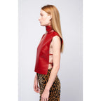 NWT Dries Van Noten Red Larma Sleeveless Leather Mock Neck Top Womens 34 / US 2