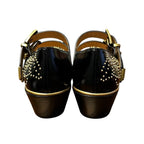 Chloe Susanna Black Gold Studded Buckle Strap Almond Toe Pumps Womens 39 / US 9