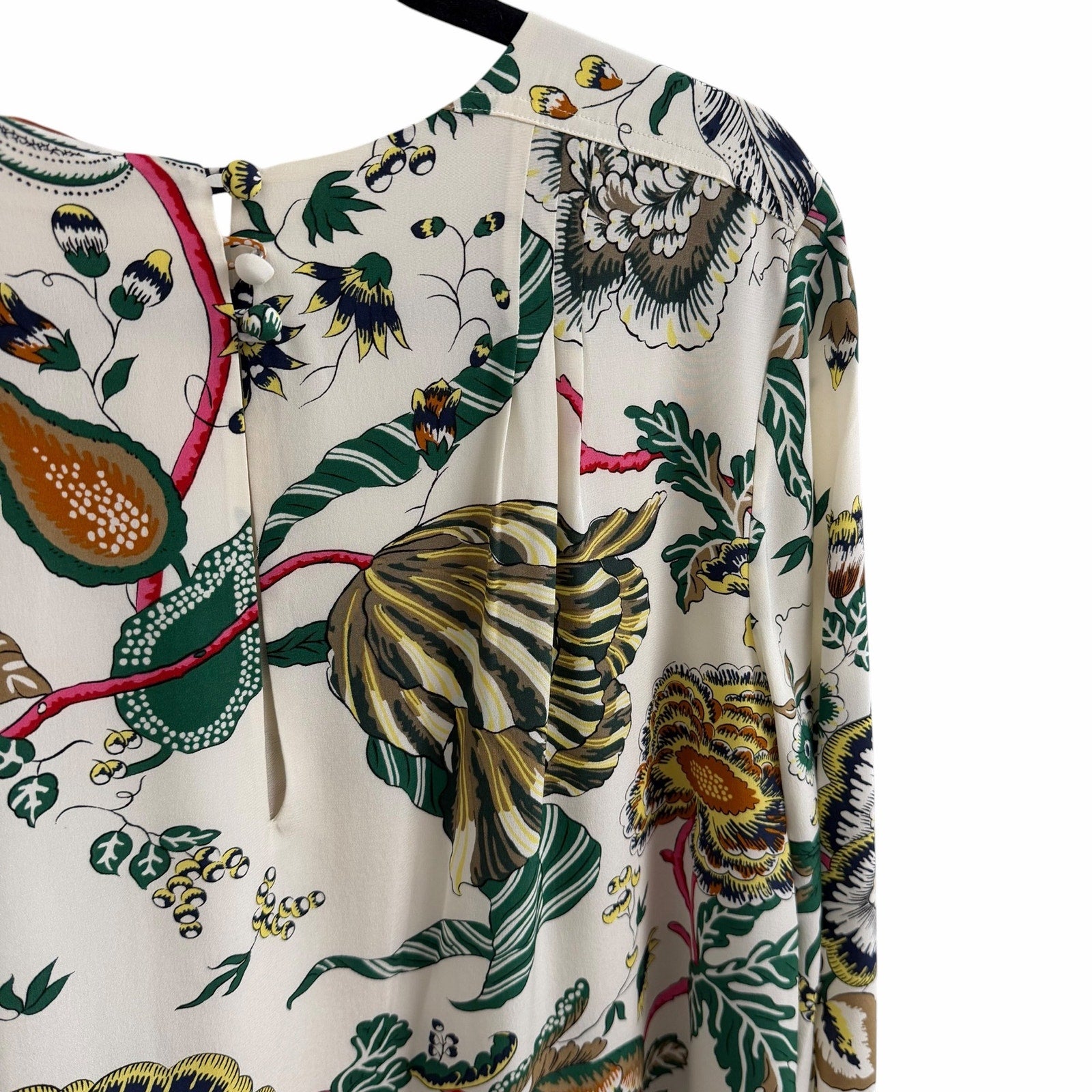 NWT Tory Burch Silk Happy Times Shift Dress Ivory Floral Long Sleeve Womens 12