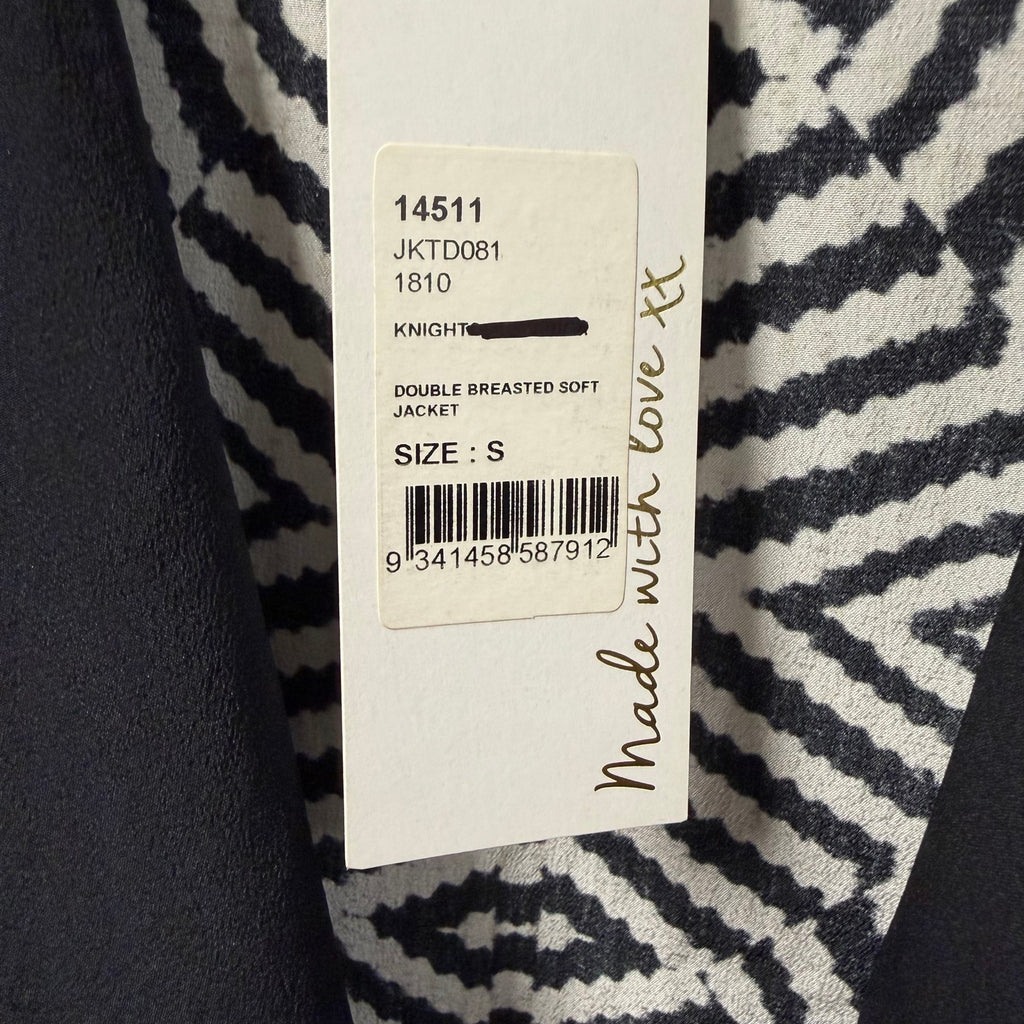 NWT Camilla Pure Silk Double Breasted Soft Jacket Black White Zebra Print Small