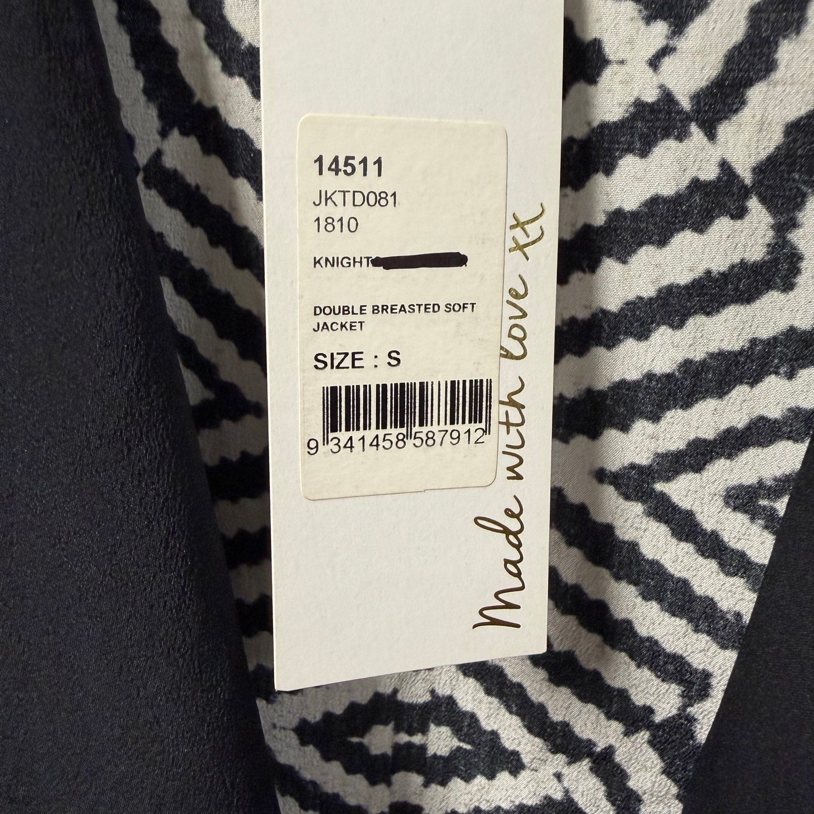 NWT Camilla Pure Silk Double Breasted Soft Jacket Black White Zebra Print Small